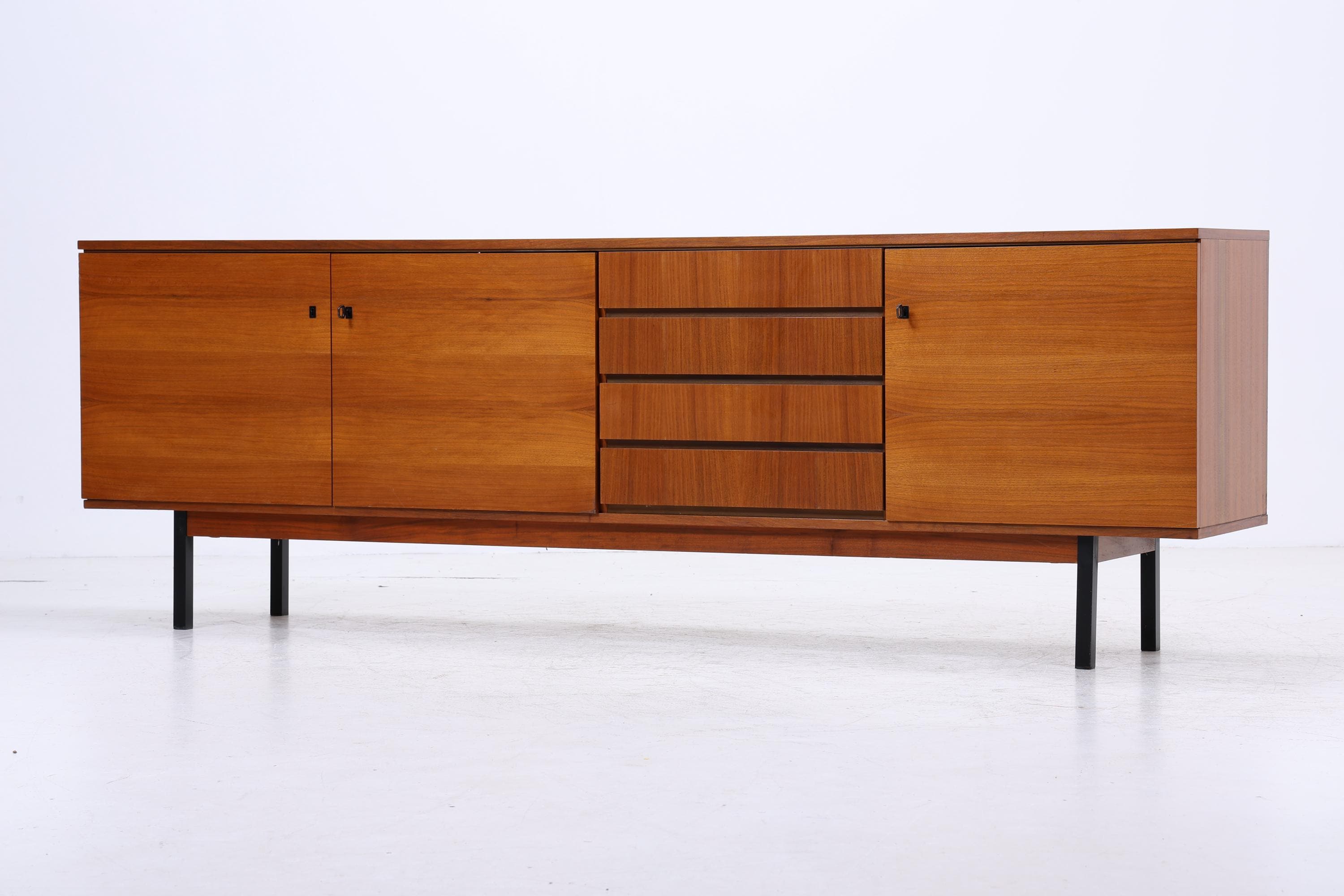 Vintage Sideboard 60er Jahre | Mid Century TV Board mit Schubladen &amp; Fächern Holz Aufbewahrung Anrichte