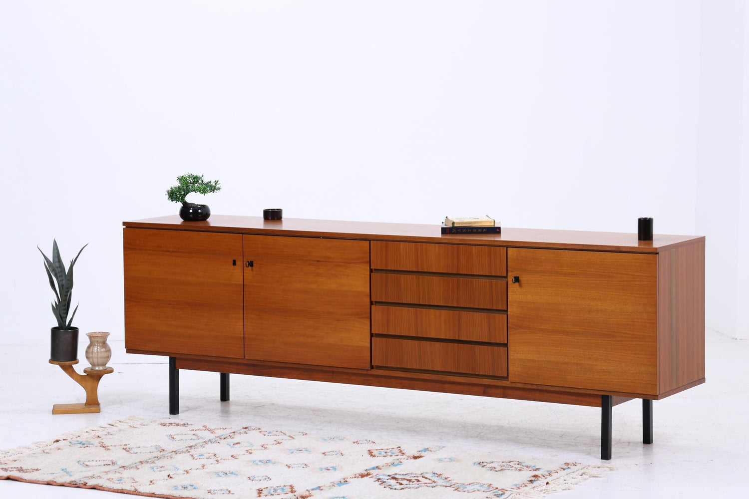 Vintage Sideboard 60er Jahre | Mid Century TV Board mit Schubladen &amp; Fächern Holz Aufbewahrung Anrichte