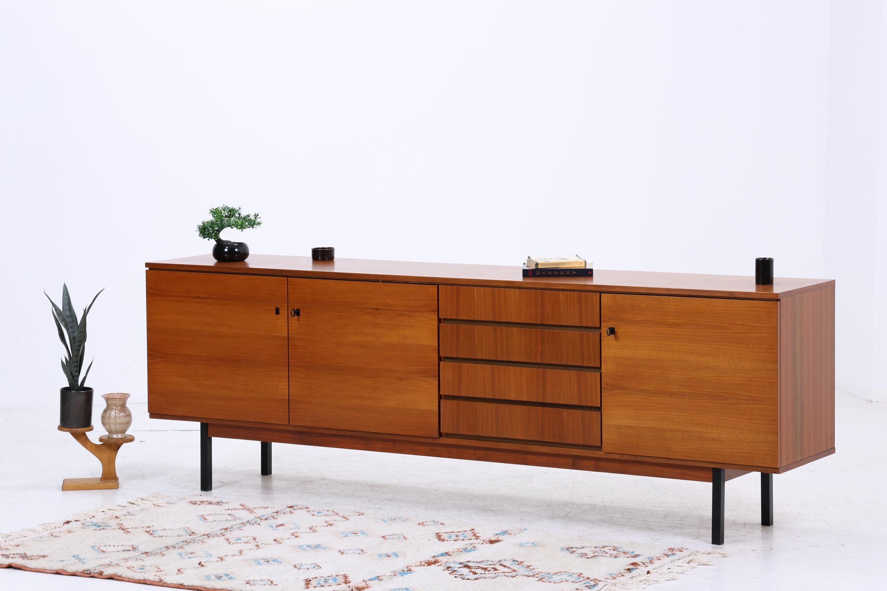 Vintage Sideboard 60er Jahre | Mid Century TV Board mit Schubladen &amp; Fächern Holz Aufbewahrung Anrichte