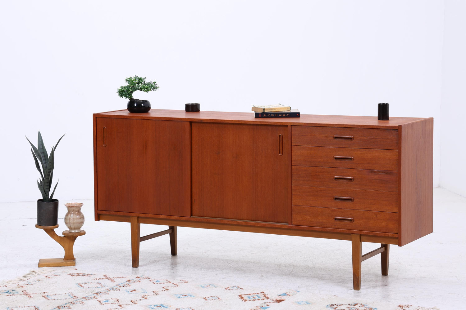 Vintage Teak Sideboard 60er| Scandinavian Design Mid Century Anrichte Schubladen &amp; Schiebetüren Holz Aufbewahrung