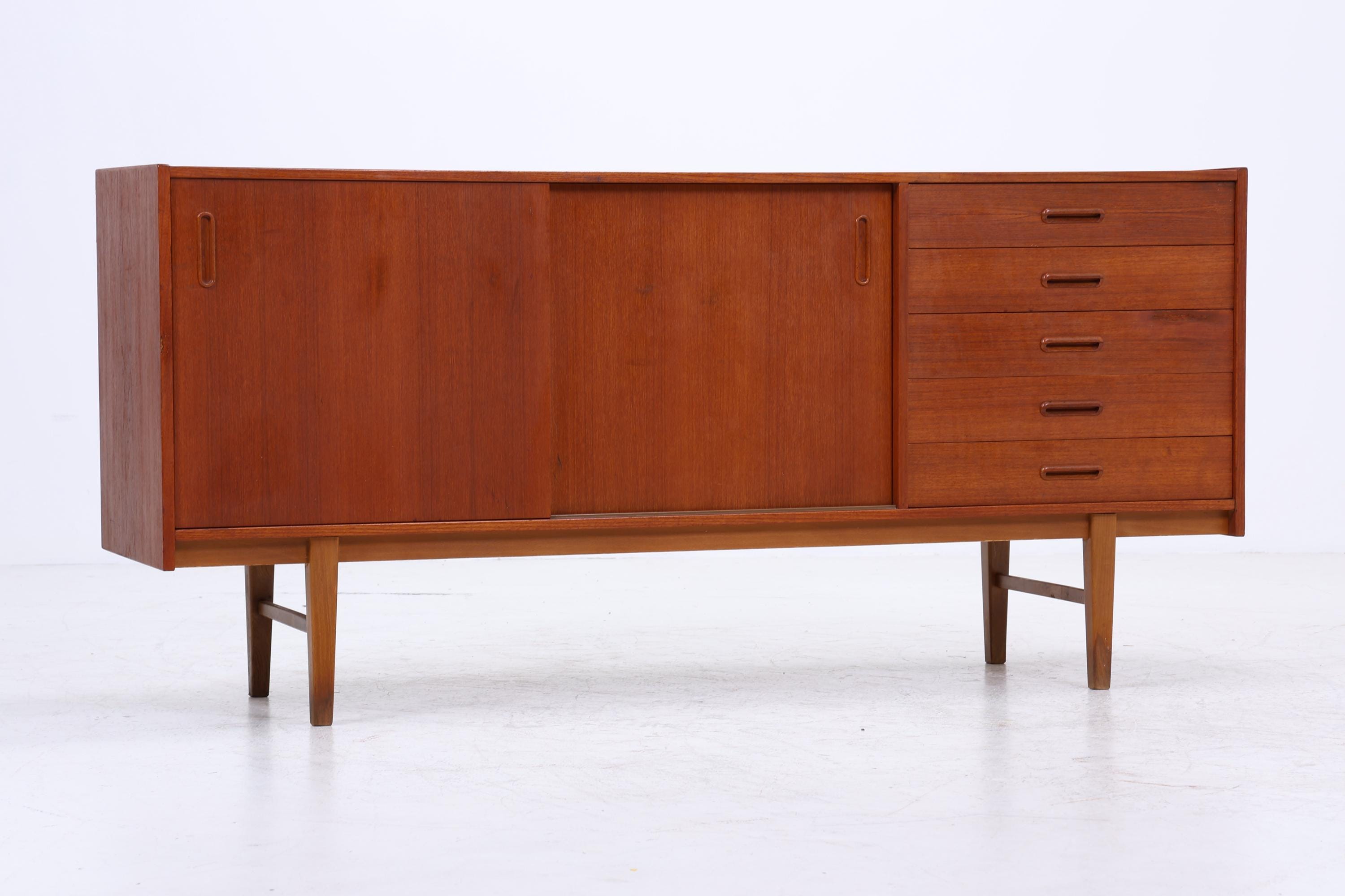 Vintage Teak Sideboard 60er| Scandinavian Design Mid Century Anrichte Schubladen &amp; Schiebetüren Holz Aufbewahrung