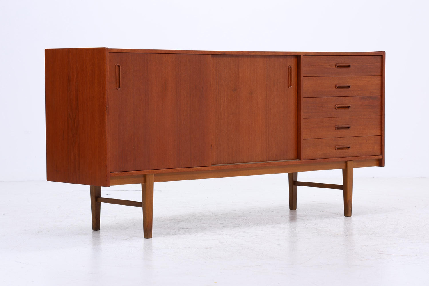 Vintage Teak Sideboard 60er| Scandinavian Design Mid Century Anrichte Schubladen &amp; Schiebetüren Holz Aufbewahrung