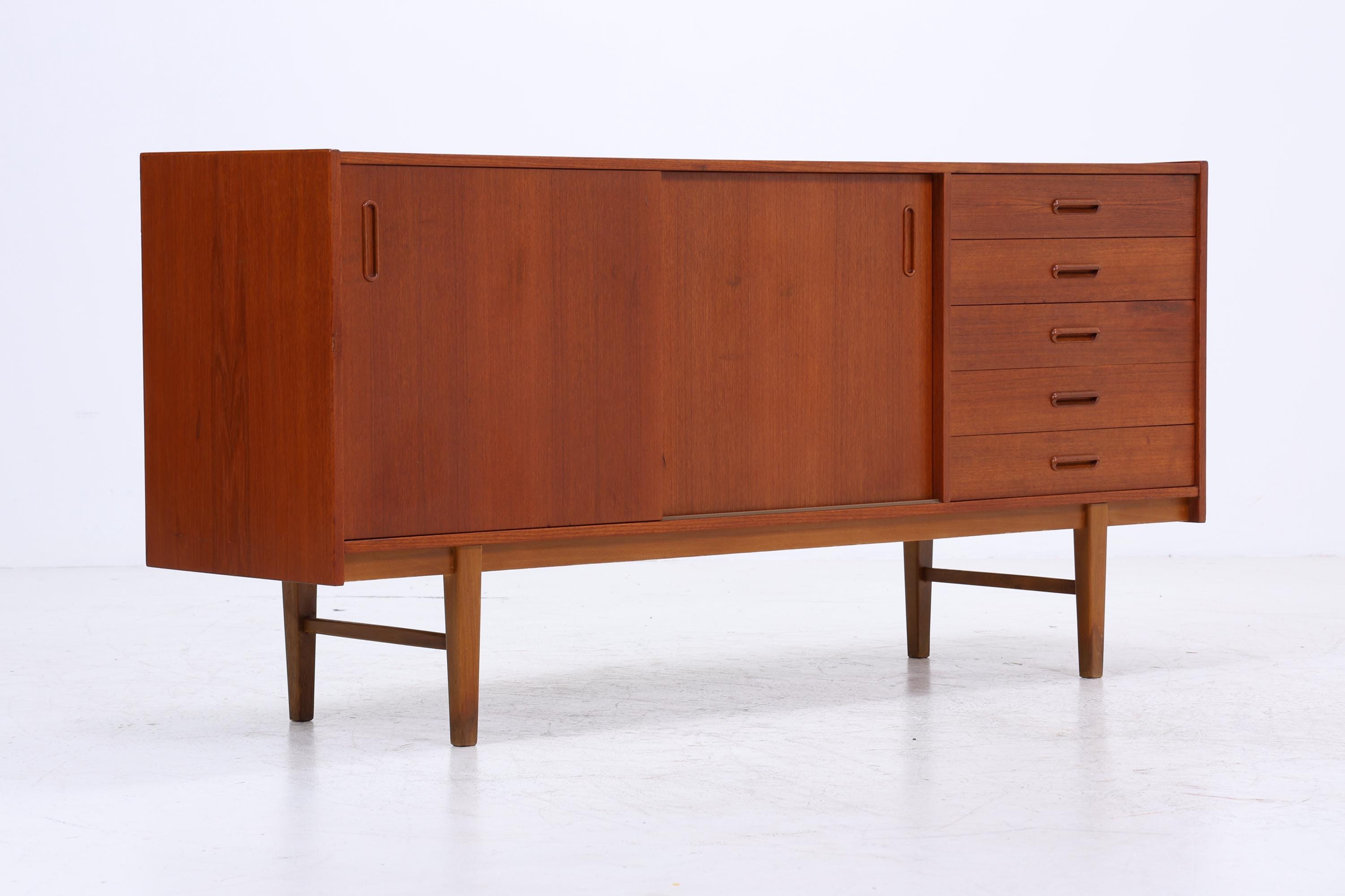 Vintage Teak Sideboard 60er| Scandinavian Design Mid Century Anrichte Schubladen &amp; Schiebetüren Holz Aufbewahrung
