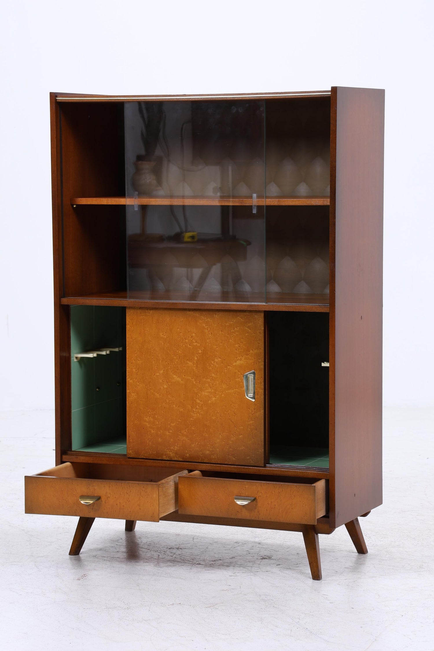 Vintage Vitrine aus den 60ern | Mid Century Glas Schrank Retro Holz Aufbewahrung