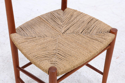 4er Set Teak Stühle von Peter Hvidt &amp; Orla Molgaard-Nielsen | Mid Century Danish Design Cord Stuhl | Vintage Designer