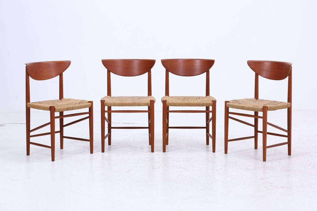 4er Set Teak Stühle von Peter Hvidt &amp; Orla Molgaard-Nielsen | Mid Century Danish Design Cord Stuhl | Vintage Designer