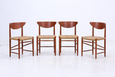 4er Set Teak Stühle von Peter Hvidt & Orla Molgaard-Nielsen | Mid Century Danish Design Cord Stuhl | Vintage Designer