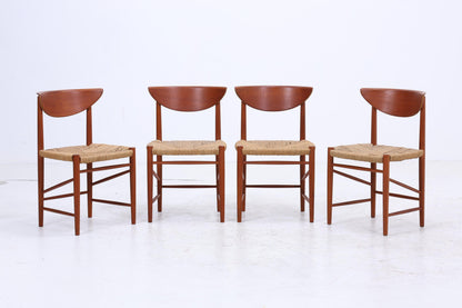 4er Set Teak Stühle von Peter Hvidt &amp; Orla Molgaard-Nielsen | Mid Century Danish Design Cord Stuhl | Vintage Designer