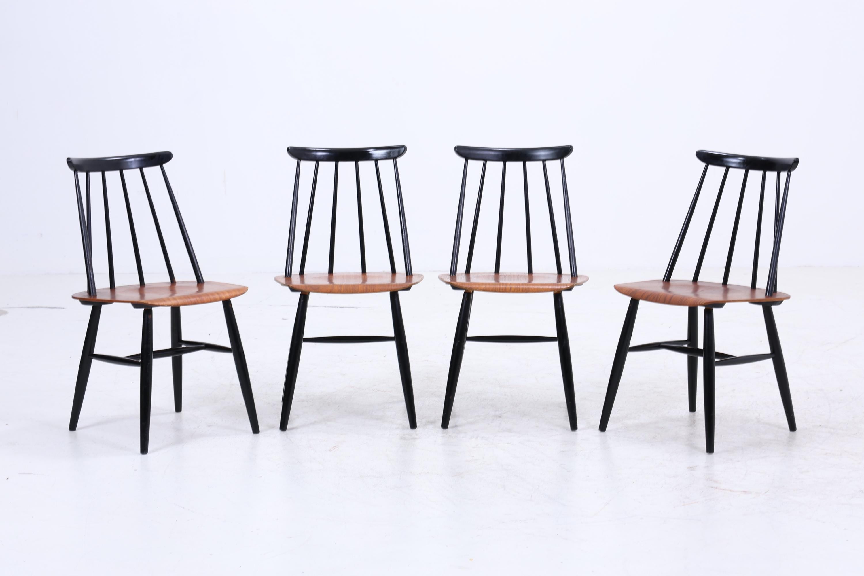 4er Set Teak Stühle "Fanett" von lmari Tapiovaara | Mid Century Finnish Design Holz Stuhl | Vintage Designer