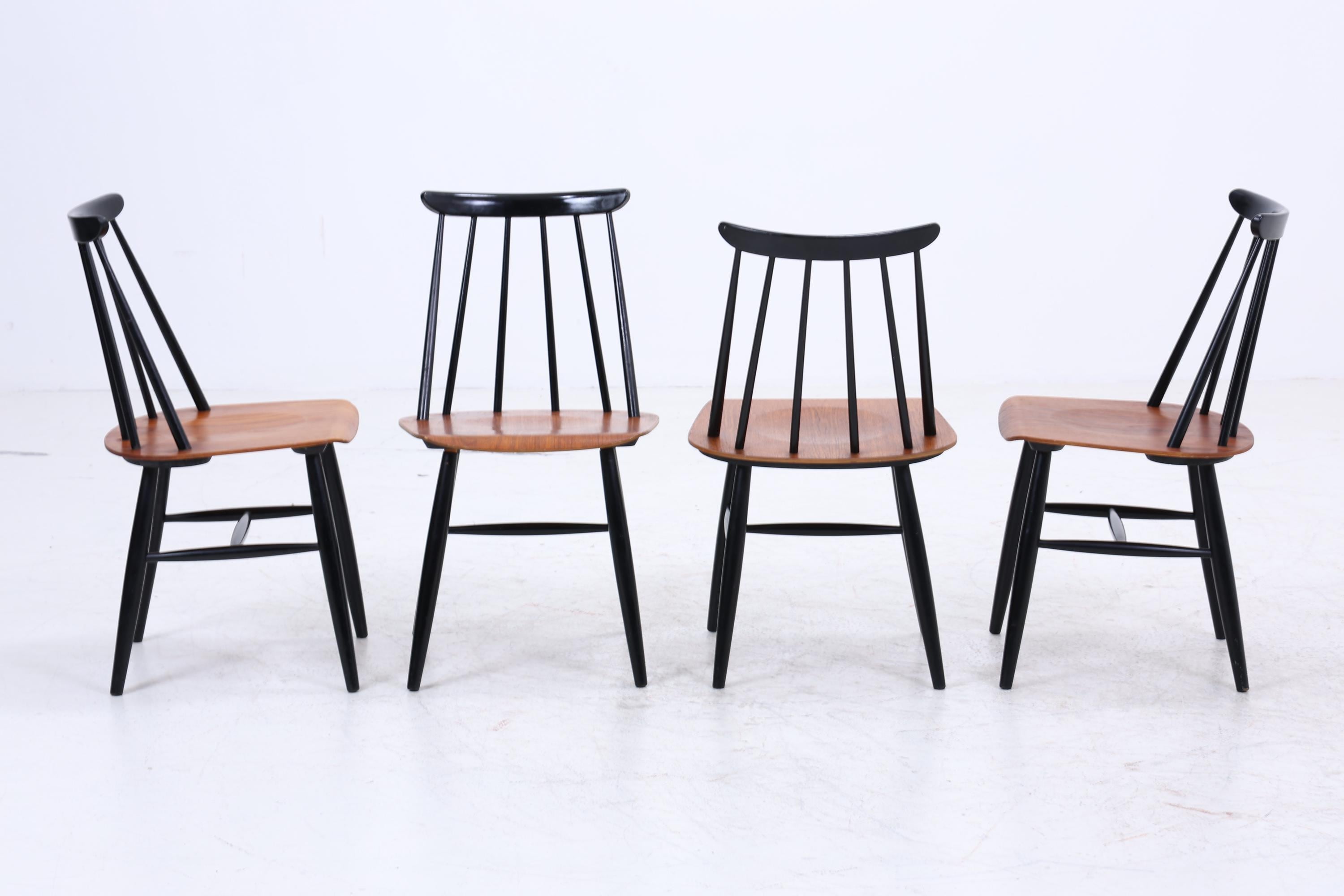 4er Set Teak Stühle "Fanett" von lmari Tapiovaara | Mid Century Finnish Design Holz Stuhl | Vintage Designer