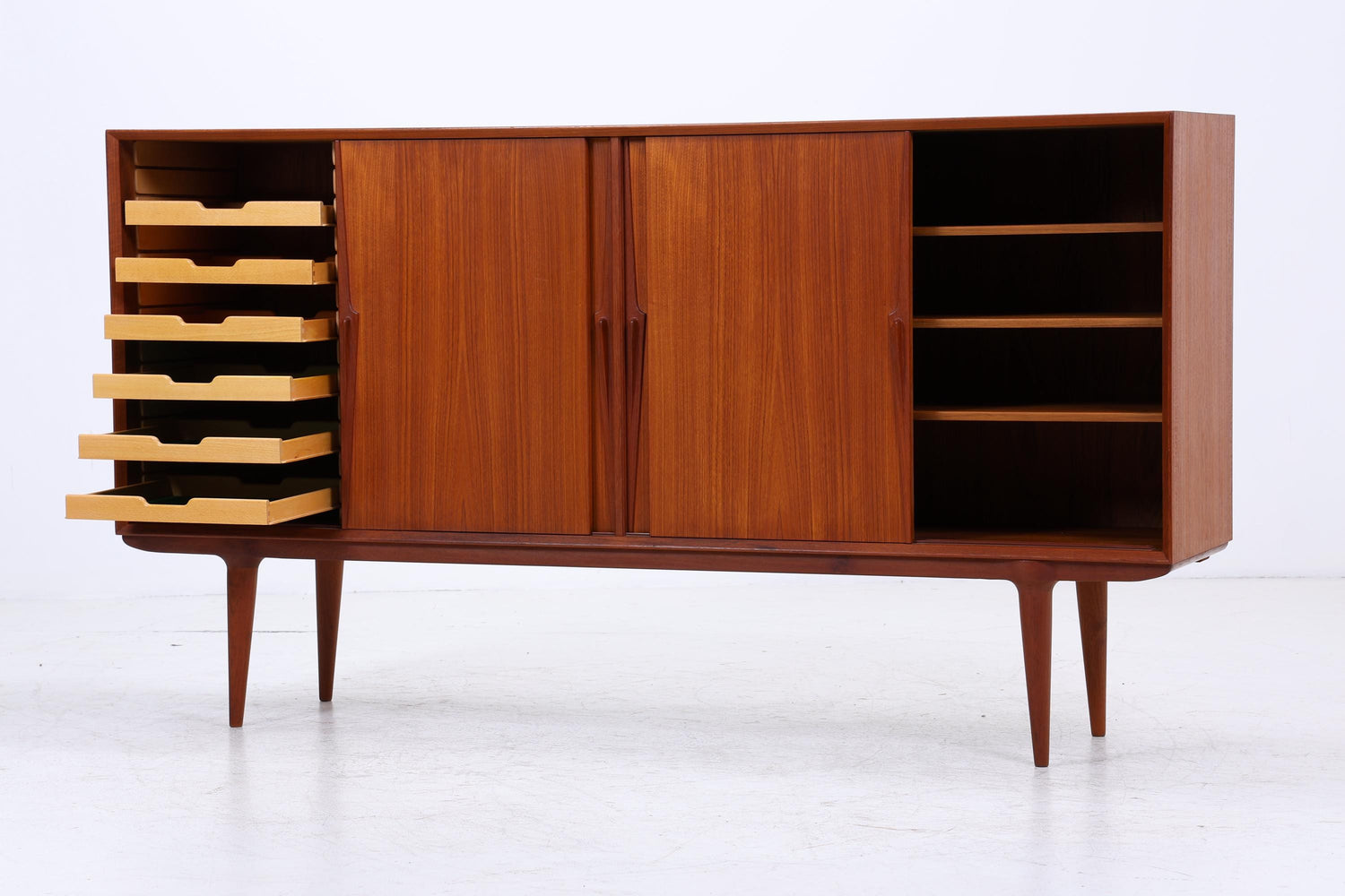 Vintage Teak Highboard von Omann Jun | Mid Century Sideboard Schubladen Schrank Holz Aufbewahrung