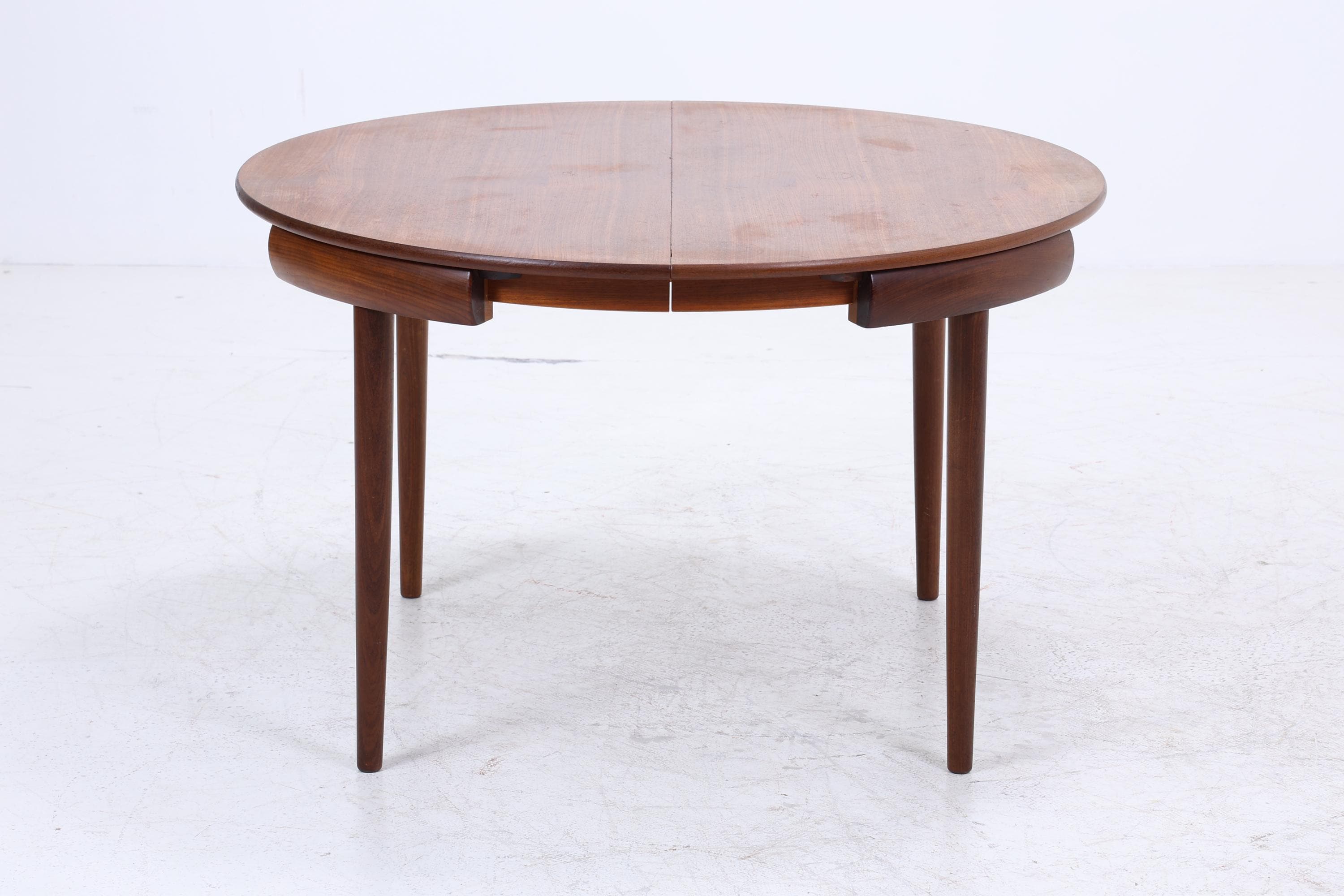 Hans Olsen für Frem Røjle – Vintage runder Ausziehtisch mit 4 Stühlen aus Teak | Danish Mid Century Dining Set