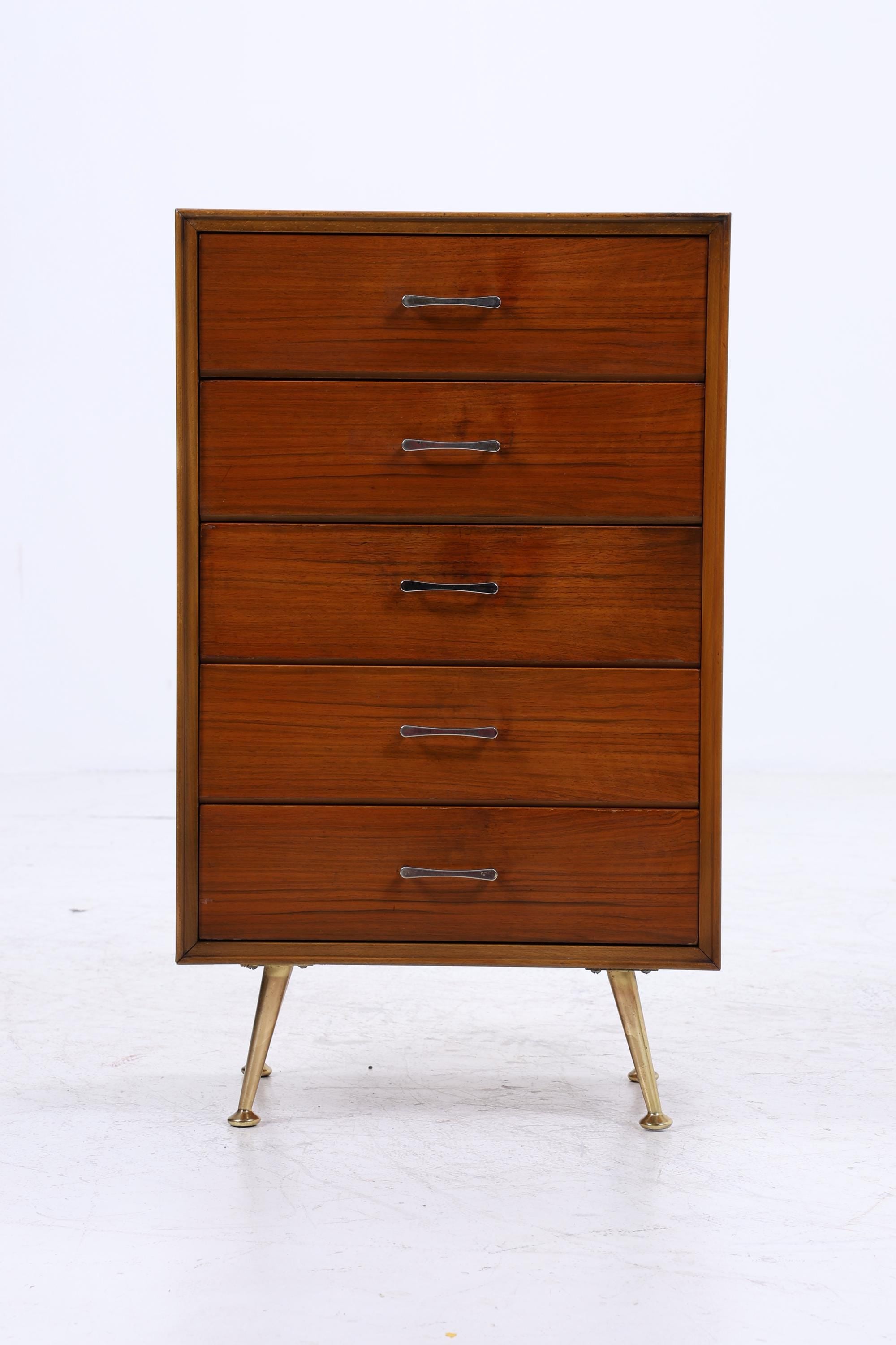 Vintage Schubladen Kommode | Mid Century Schubladen Schmale Aufbewahrung Holz Gold Füße