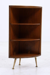 Mid Century Eckregal aus Holz mit Messingfüßen | Vintage Regal 60er Jahre
