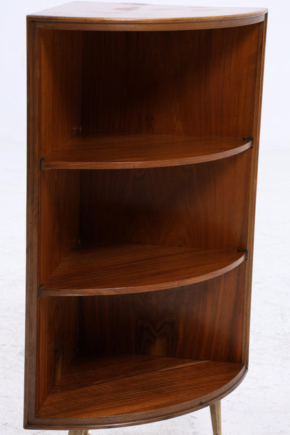 Mid Century Eckregal aus Holz mit Messingfüßen | Vintage Regal 60er Jahre