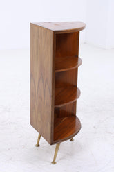 Mid Century Eckregal aus Holz mit Messingfüßen | Vintage Regal 60er Jahre