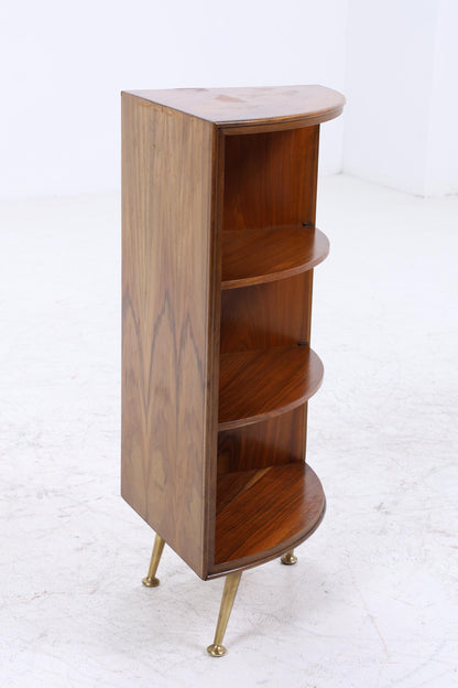 Mid Century Eckregal aus Holz mit Messingfüßen | Vintage Regal 60er Jahre