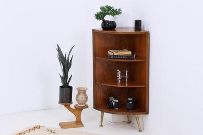 Mid Century Eckregal aus Holz mit Messingfüßen | Vintage Regal 60er Jahre
