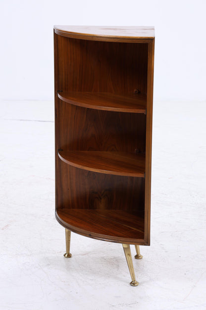 Mid Century Eckregal aus Holz mit Messingfüßen | Vintage Regal 60er Jahre