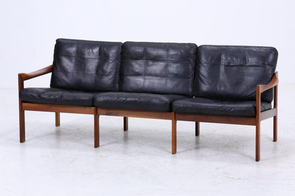 Mid Century Ledersofa von Illum Wikkelsø für Niels Eilersen / Musterring | Teak Sofa 60er Jahre