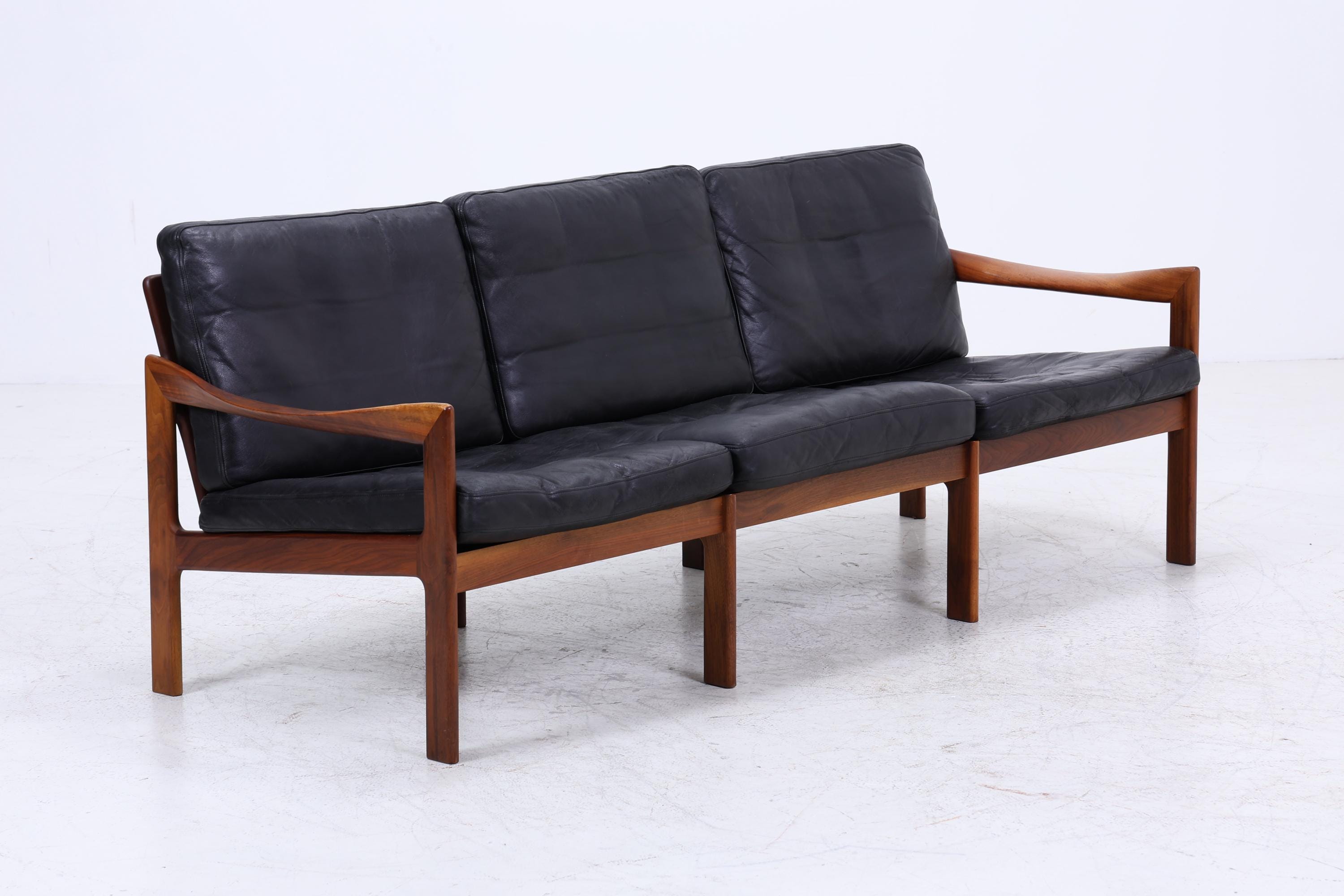 Mid Century Ledersofa von Illum Wikkelsø für Niels Eilersen / Musterring | Teak Sofa 60er Jahre