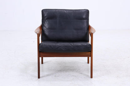 Mid Century Ledersessel von Illum Wikkelsø für Niels Eilersen / Musterring | Teak Sessel 60er Jahre