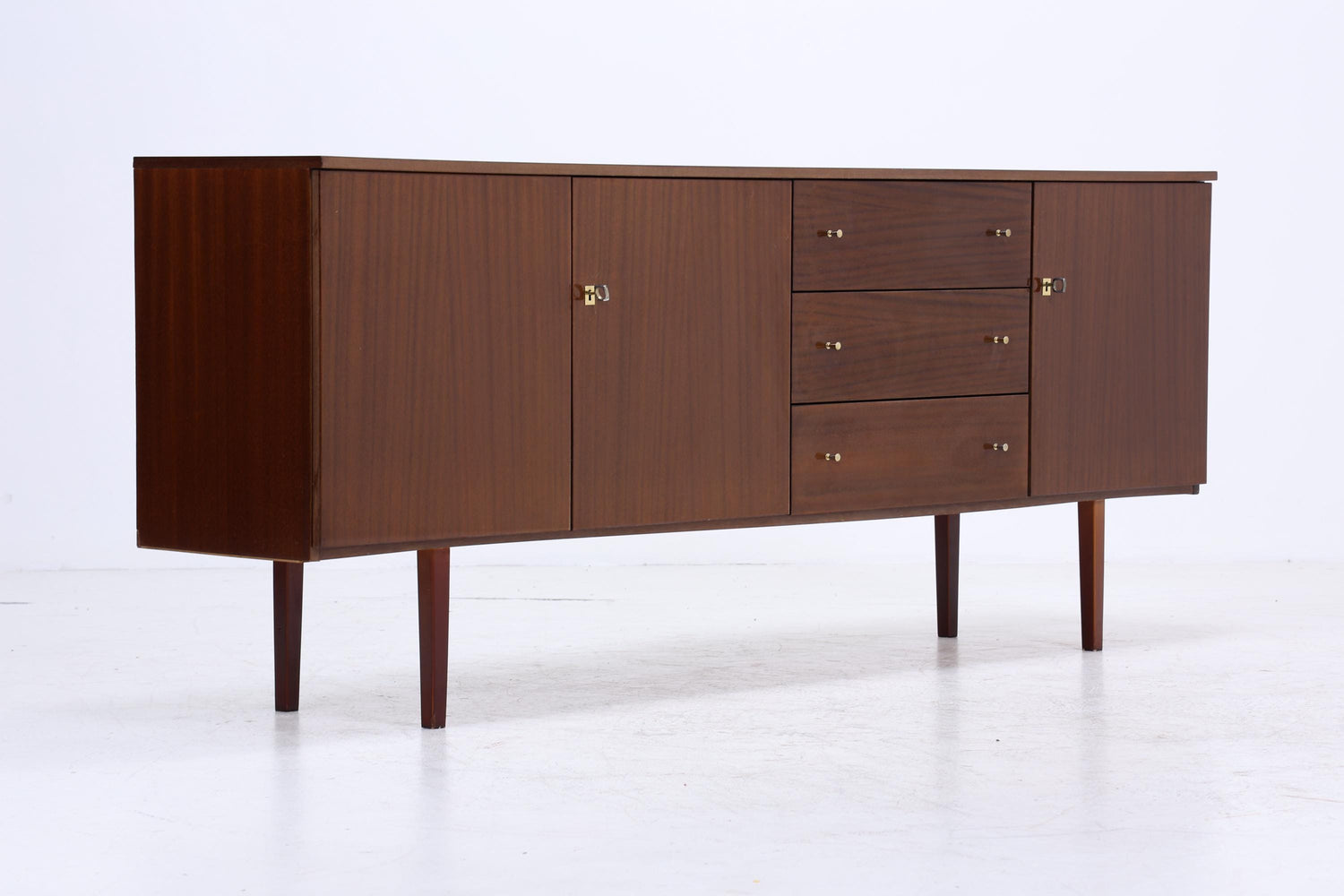 Vintage Hochglanz Sideboard 60er Jahre | Mid Century Anrichte mit Schubladen &amp; Fächern Aufbewahrung