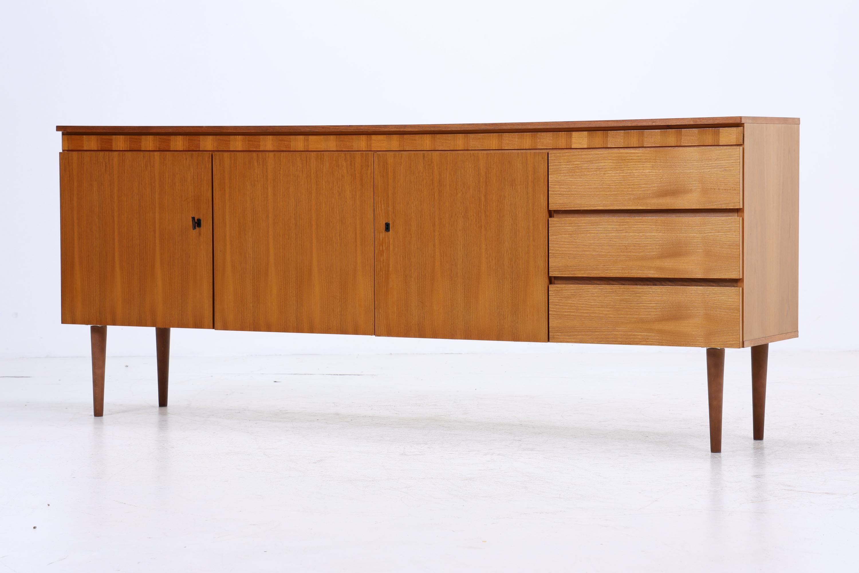 Vintage Teak Sideboard 60er Jahre | Mid Century Scandinavian Anrichte mit Schubladen &amp; Schiebetüren Holz Aufbewahrung