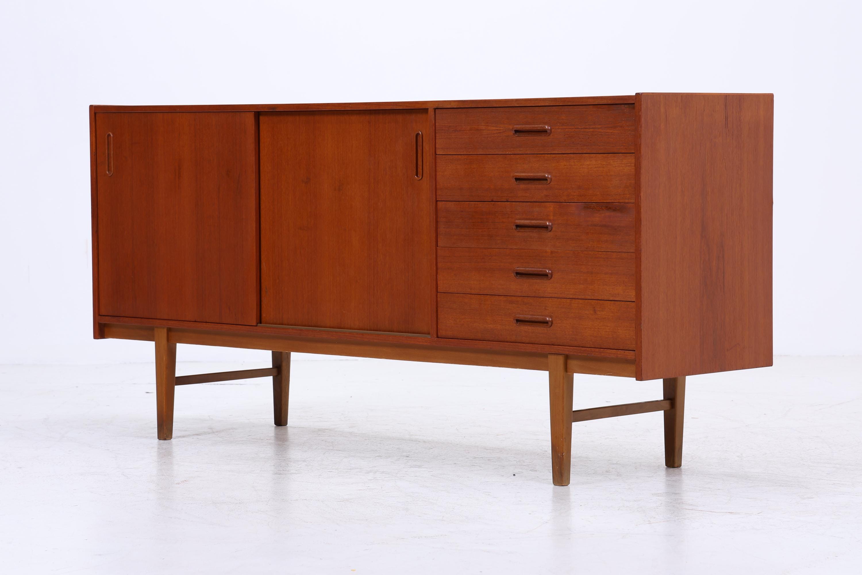 Vintage Teak Sideboard 60er| Scandinavian Design Mid Century Anrichte Schubladen &amp; Schiebetüren Holz Aufbewahrung
