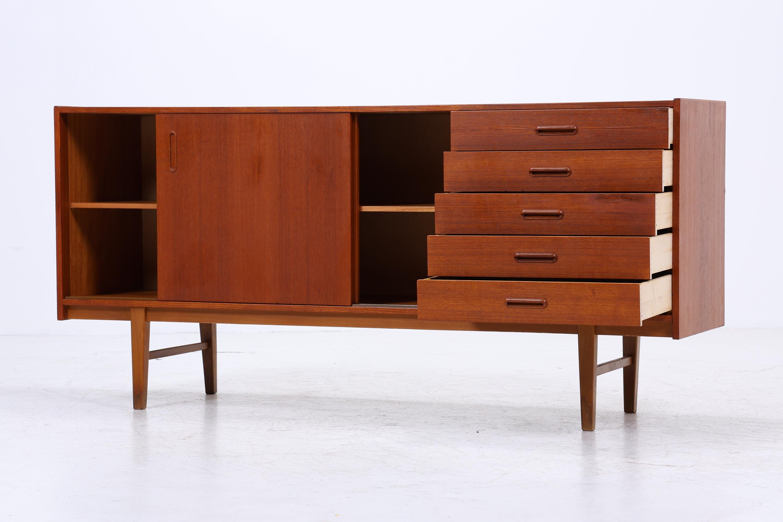 Vintage Teak Sideboard 60er| Scandinavian Design Mid Century Anrichte Schubladen &amp; Schiebetüren Holz Aufbewahrung