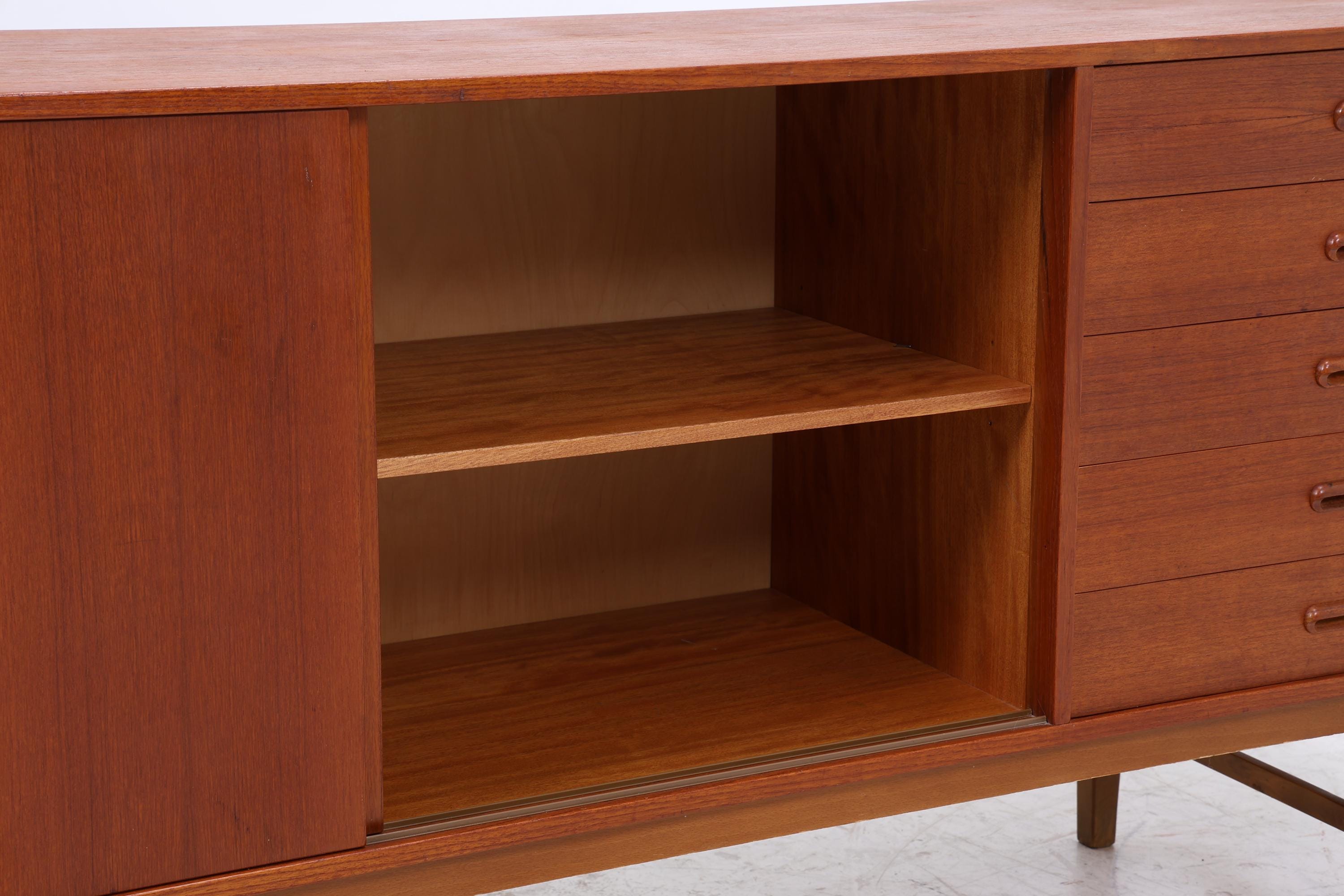 Vintage Teak Sideboard 60er| Scandinavian Design Mid Century Anrichte Schubladen &amp; Schiebetüren Holz Aufbewahrung