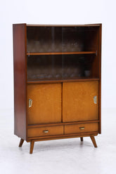 Vintage Vitrine aus den 60ern | Mid Century Glas Schrank Retro Holz Aufbewahrung