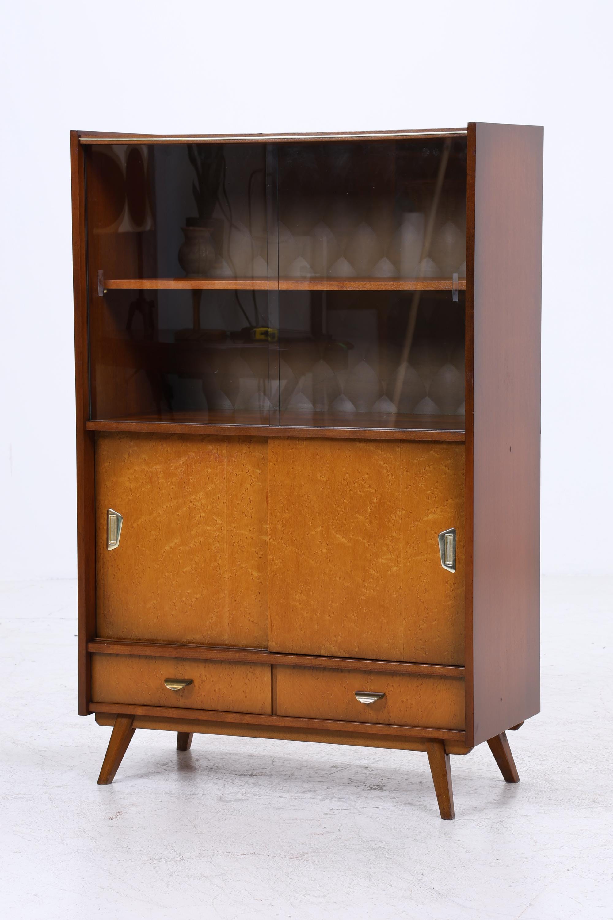 Vintage Vitrine aus den 60ern | Mid Century Glas Schrank Retro Holz Aufbewahrung