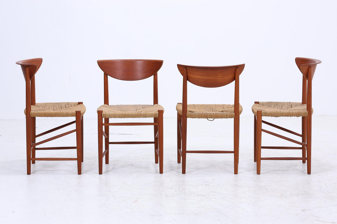 4er Set Teak Stühle von Peter Hvidt &amp; Orla Molgaard-Nielsen | Mid Century Danish Design Cord Stuhl | Vintage Designer