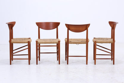 4er Set Teak Stühle von Peter Hvidt &amp; Orla Molgaard-Nielsen | Mid Century Danish Design Cord Stuhl | Vintage Designer