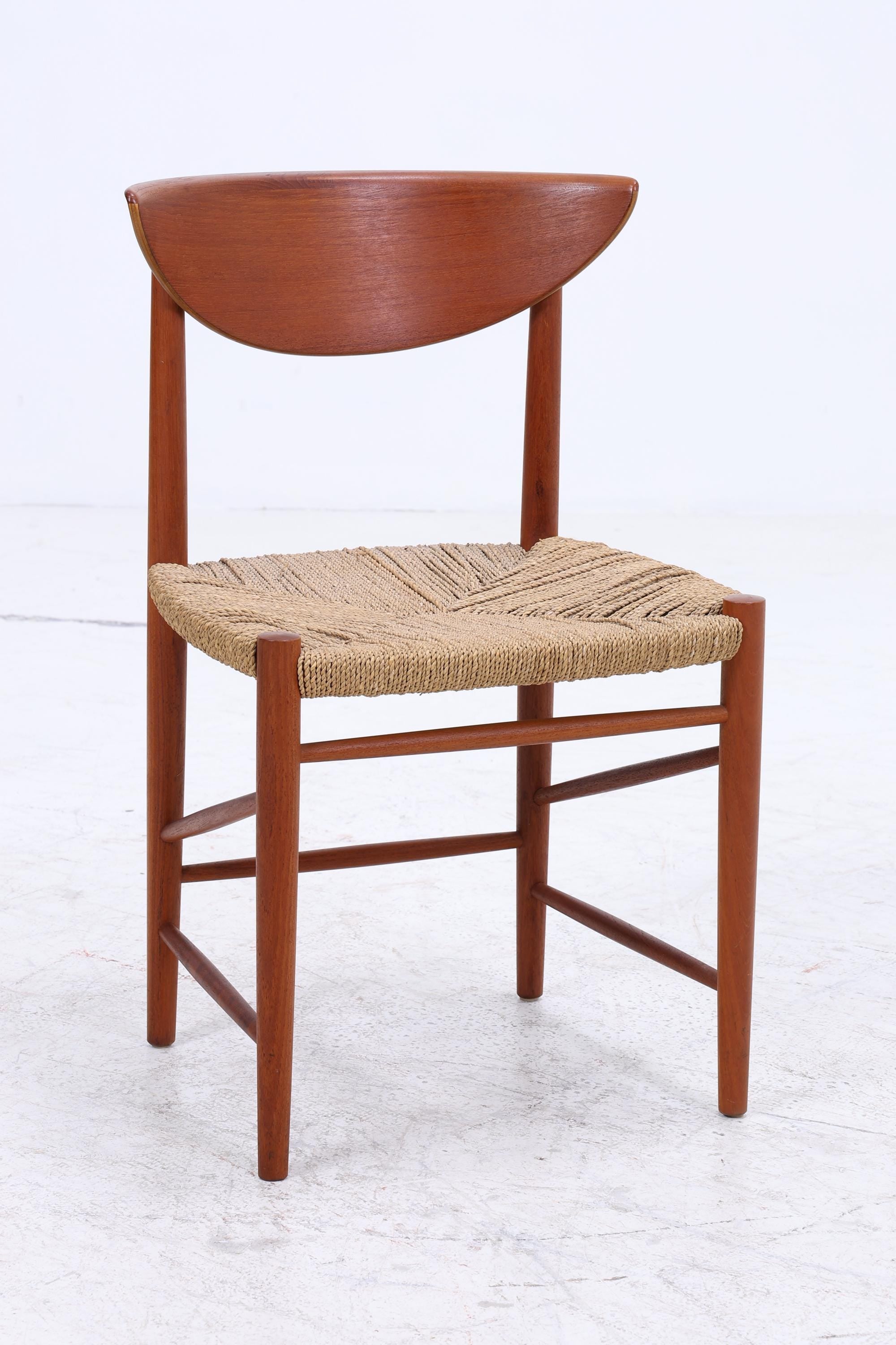 4er Set Teak Stühle von Peter Hvidt &amp; Orla Molgaard-Nielsen | Mid Century Danish Design Cord Stuhl | Vintage Designer