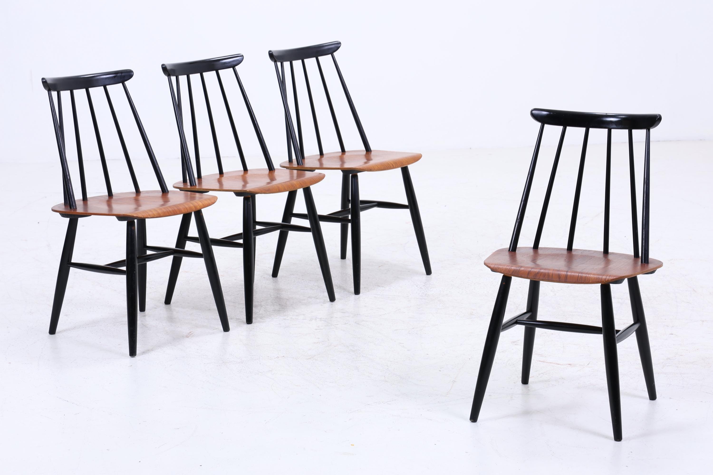 4er Set Teak Stühle "Fanett" von lmari Tapiovaara | Mid Century Finnish Design Holz Stuhl | Vintage Designer