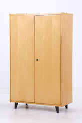 Vintage Kleiderschrank | Mid Century Wäscheschrank 2-türig | Kleiderstange & Fächer | ausziehbare Kleiderstange