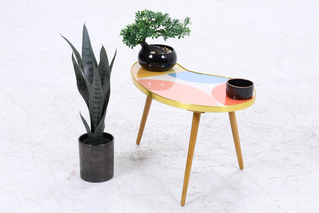 Vintage Nierentisch mit Muster | Mid Century Blumentisch | Beistelltische 60er Jahre