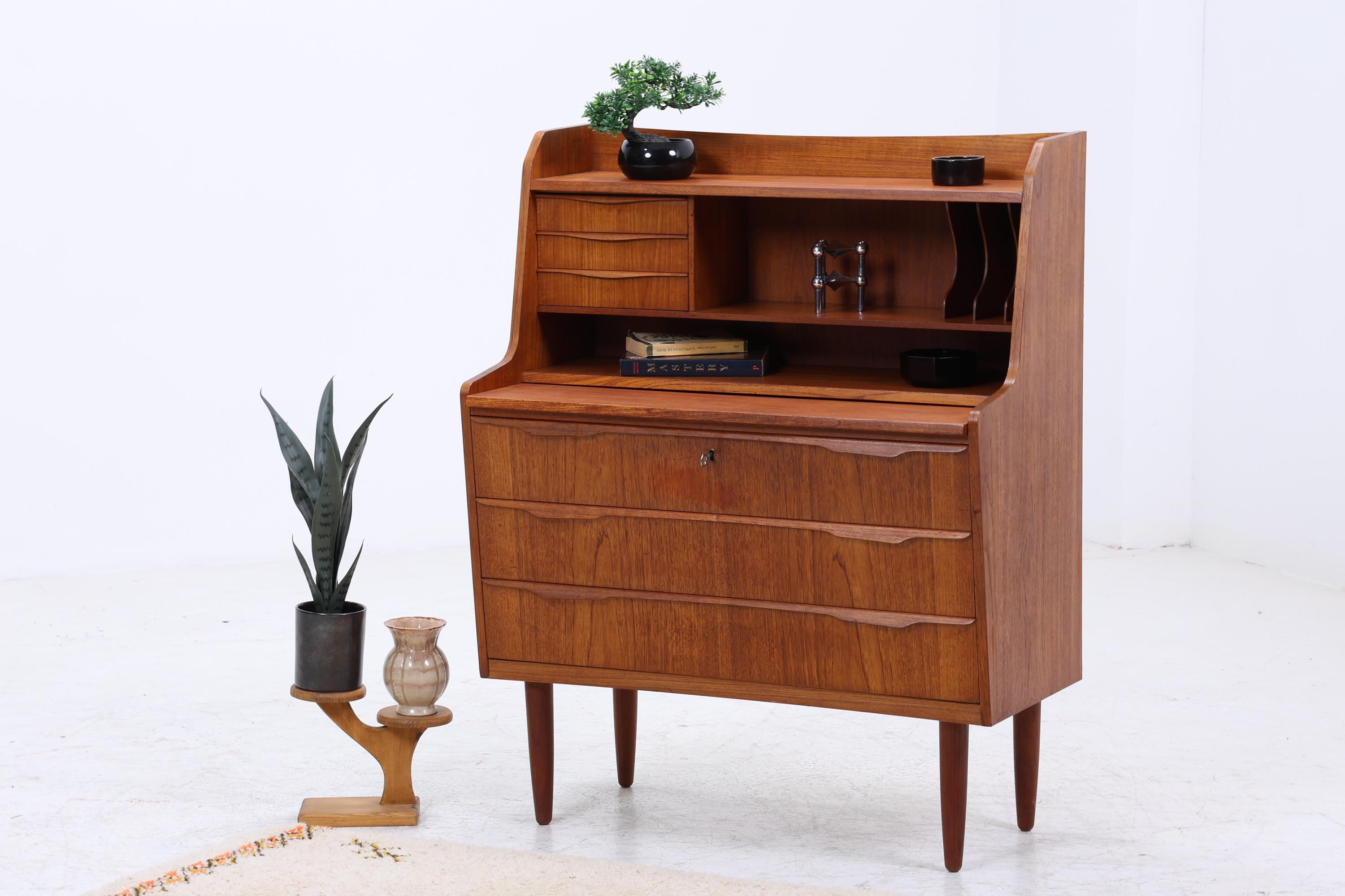 Vintage Teak Sekretär 60er Jahre | Mid Century Schrank Arbeitstisch Retro Holz Aufbewahrung