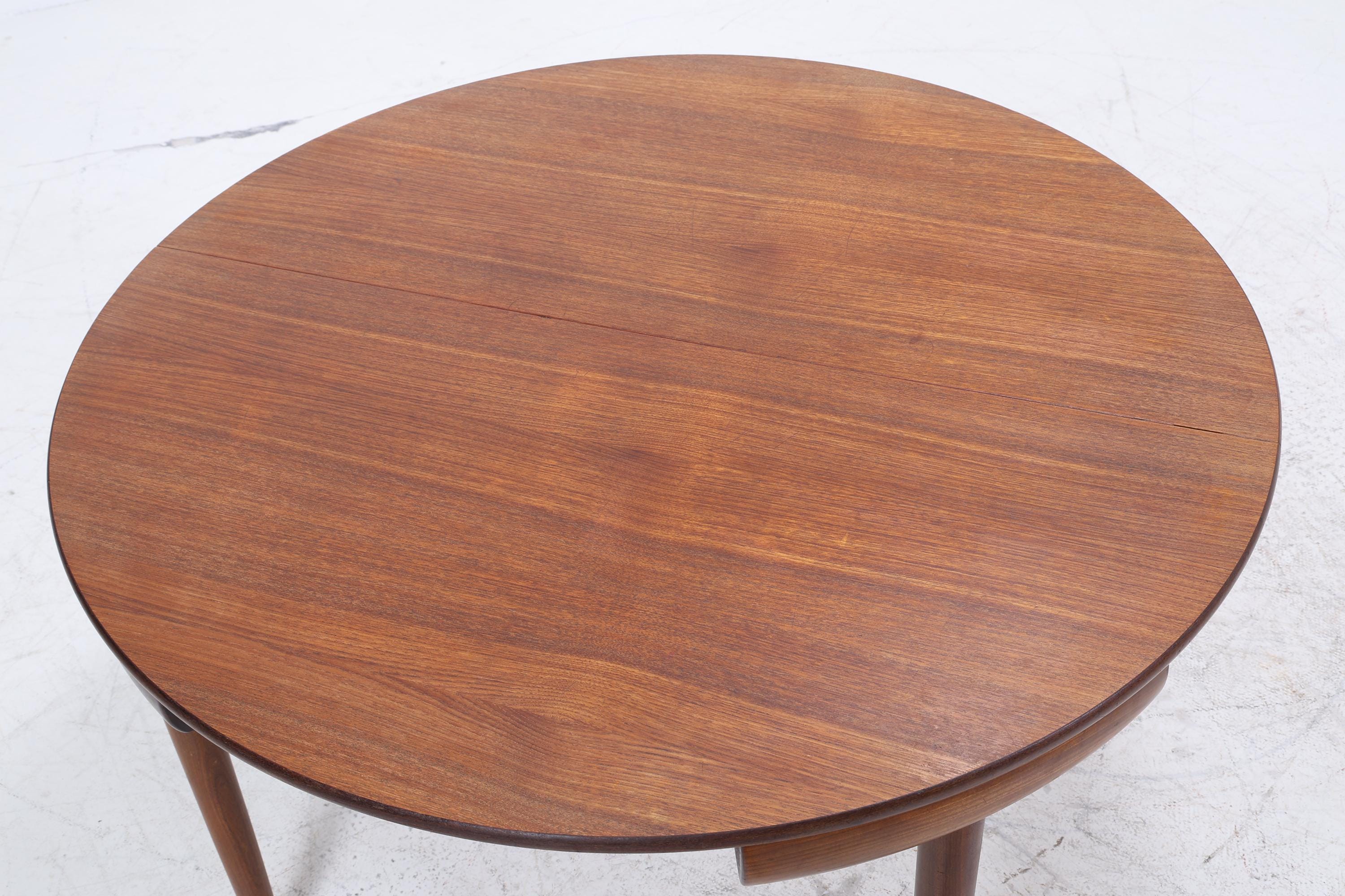 Hans Olsen für Frem Røjle – Vintage runder Ausziehtisch mit 4 Stühlen aus Teak | Danish Mid Century Dining Set