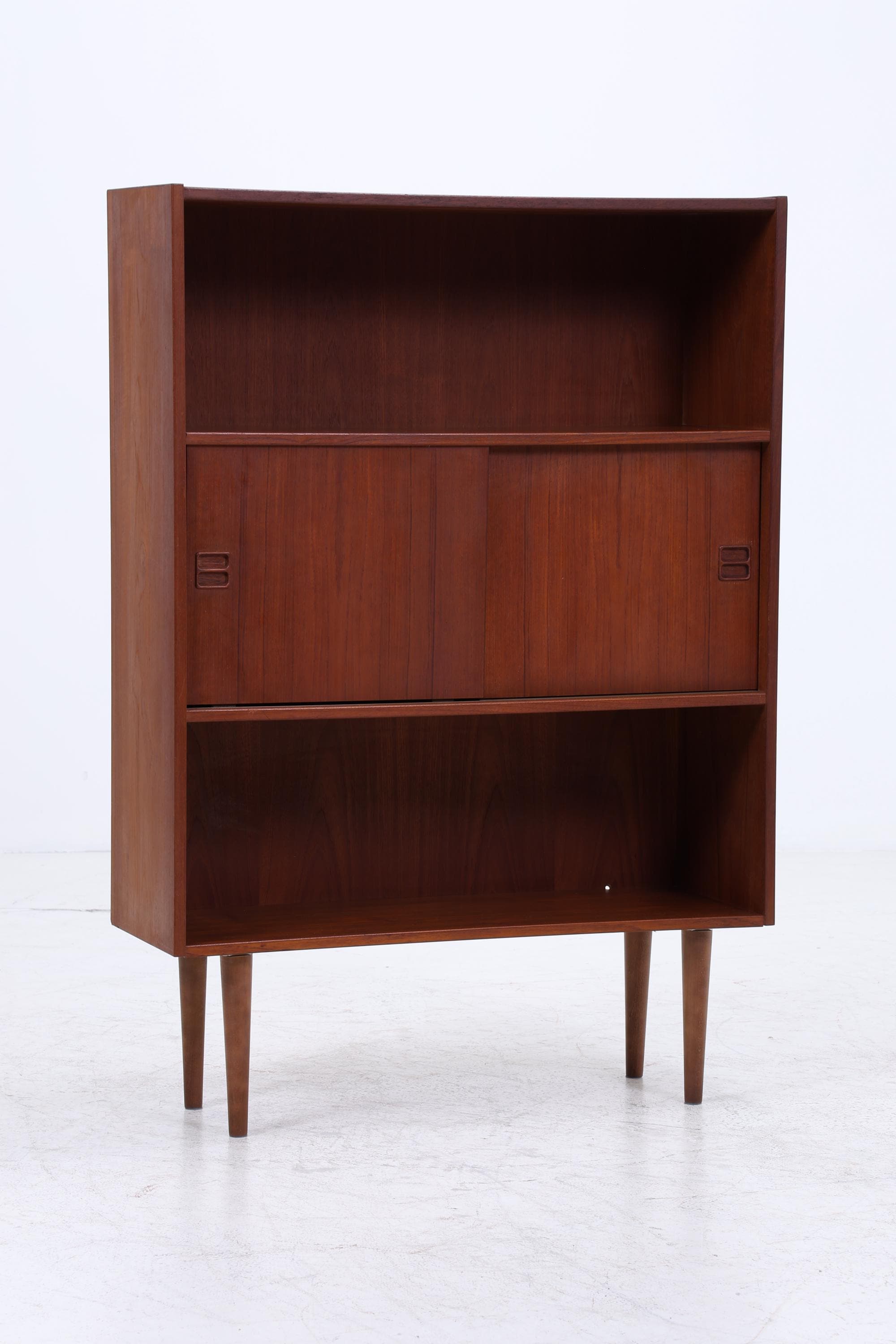 Vintage Teak Regal mit Schiebetüren | Mid Century Regal 60er Jahre | Bücherregal Holz
