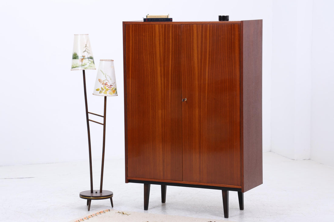Vintage Hochglanz Schrank 60er Jahre | Mid Century Wäscheschrank Fächerschrank Holz Retro Aufbewahrung