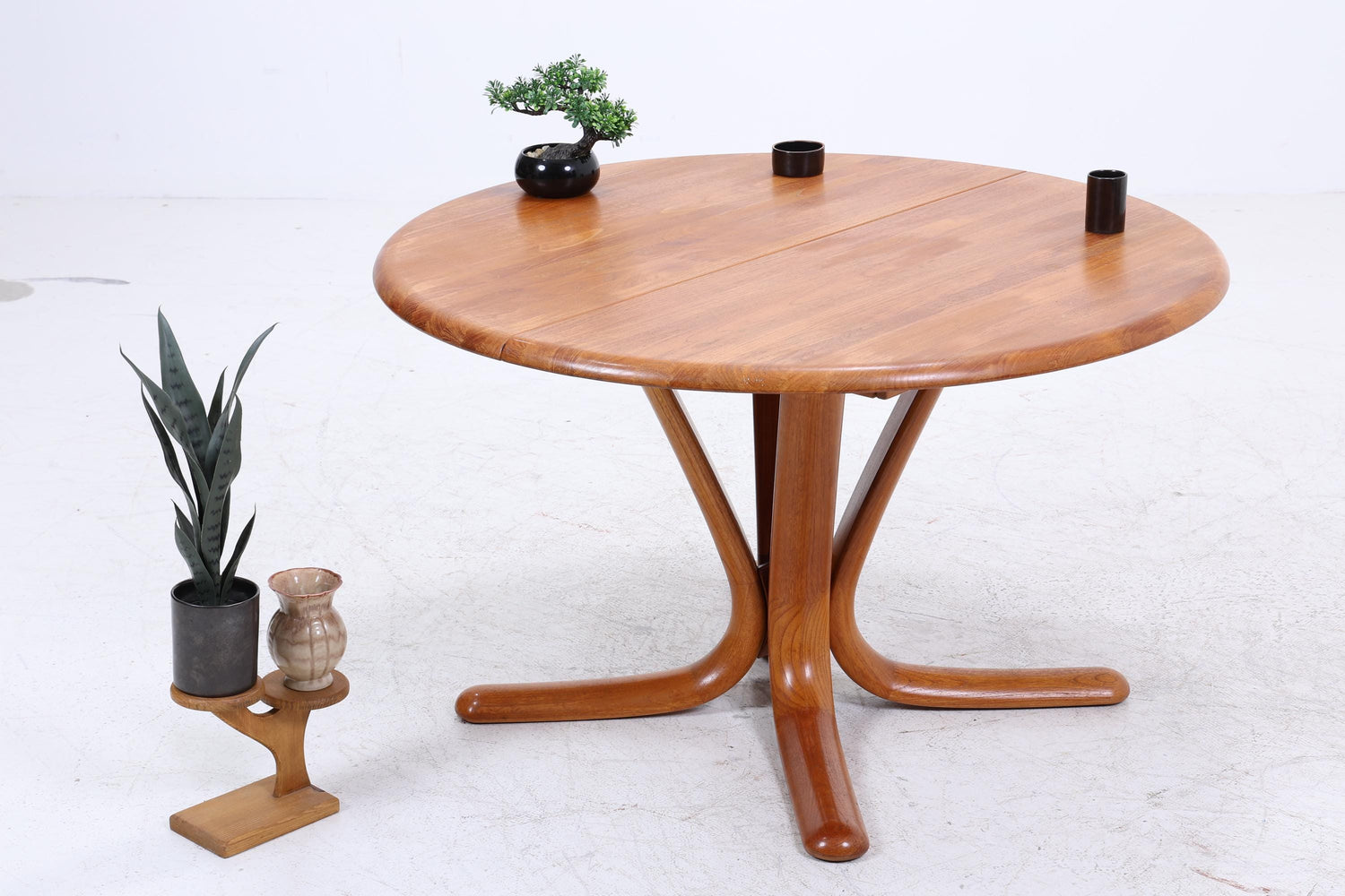 Vintage Teak Esstisch | Mid Century runder Holztisch Teak massiv 60er Jahre