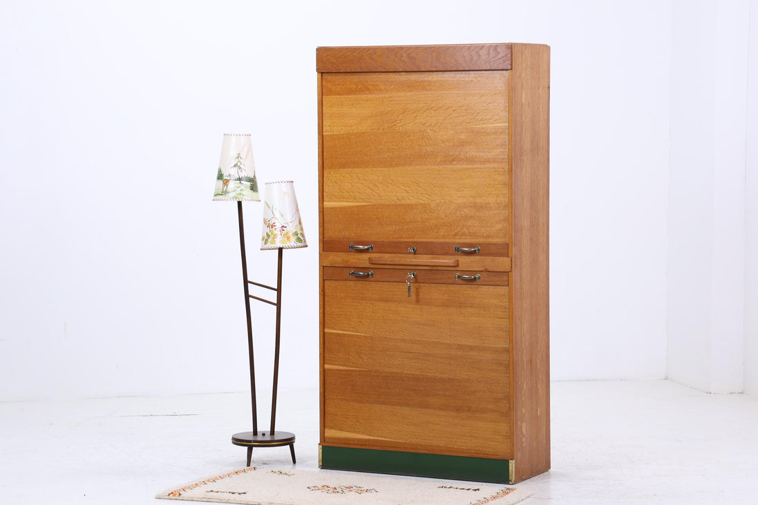 Vintage Rollladenschrank | Mid-Century Büromöbel | Holz Rolladen Schrank