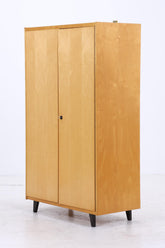 Vintage Kleiderschrank | Mid Century Wäscheschrank 2-türig | Kleiderstange & Fächer | ausziehbare Kleiderstange