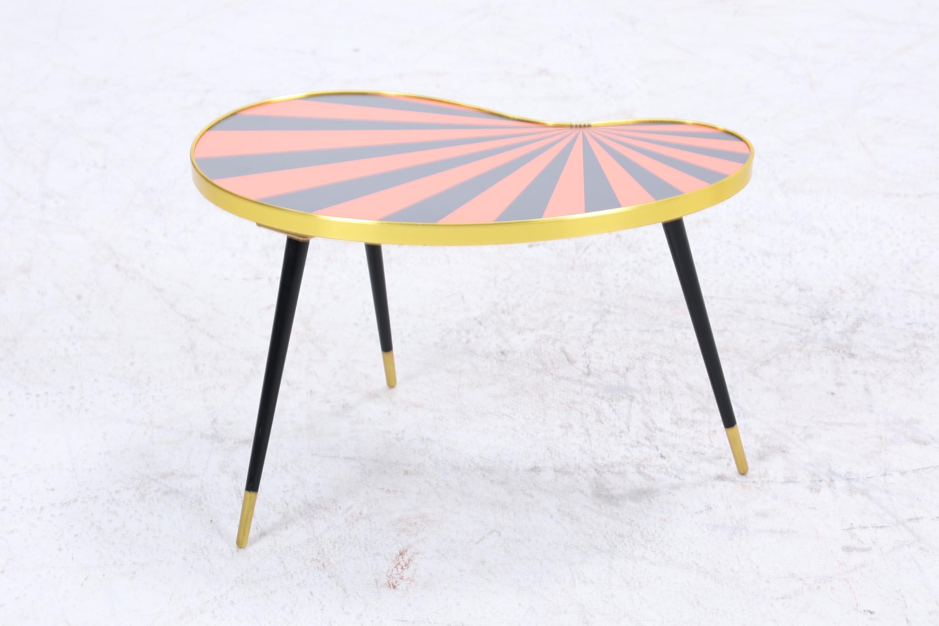 Vintage Nierentisch mit Muster | Mid Century Blumentisch | Beistelltische Schwarz Orange 60er Jahre