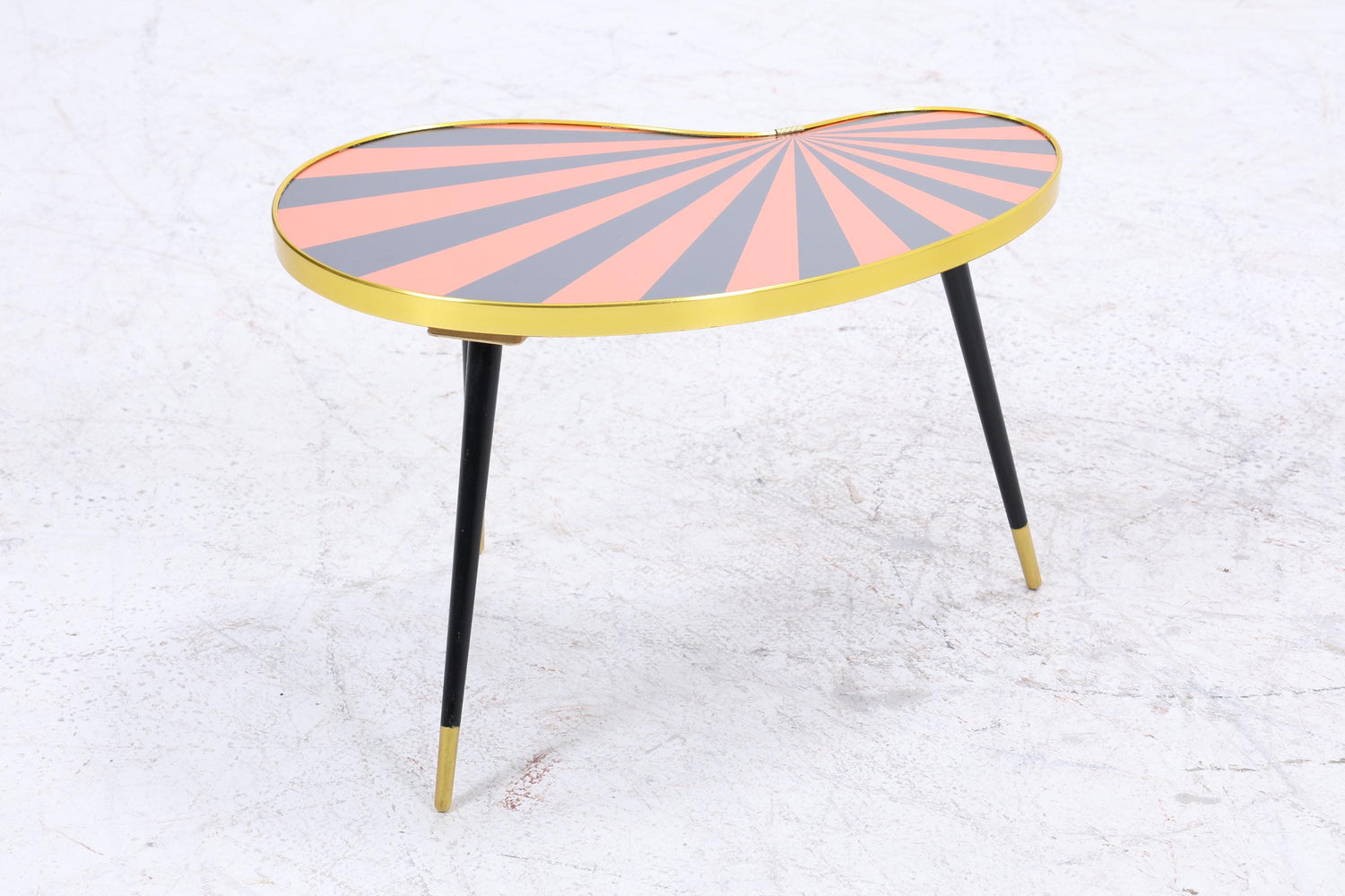 Vintage Nierentisch mit Muster | Mid Century Blumentisch | Beistelltische Schwarz Orange 60er Jahre