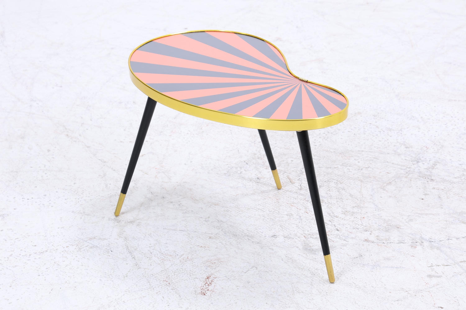 Vintage Nierentisch mit Muster | Mid Century Blumentisch | Beistelltische Schwarz Orange 60er Jahre