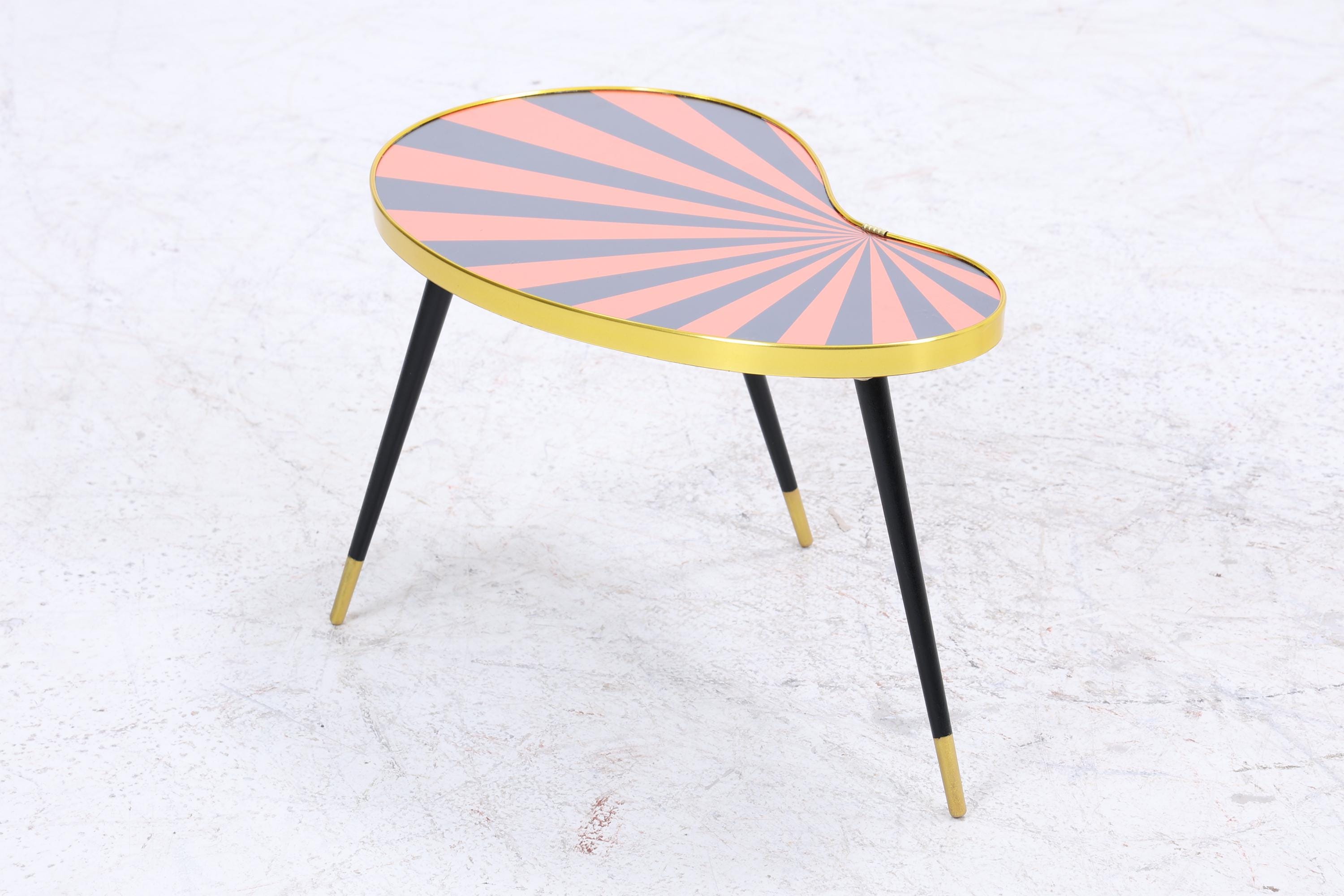 Vintage Nierentisch mit Muster | Mid Century Blumentisch | Beistelltische Schwarz Orange 60er Jahre